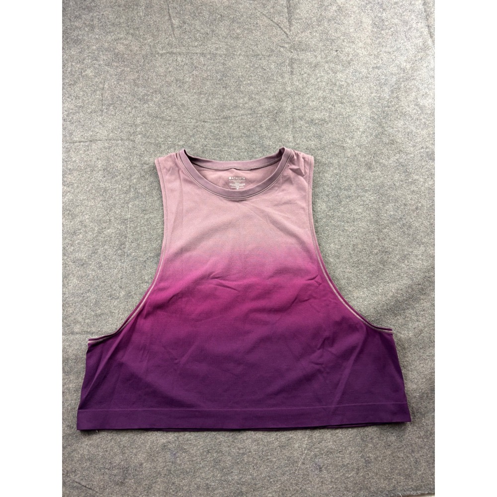 Athleta Renew Ombre Crop Tank Purple Pink Gradient Seamless Workout Top Womens M